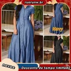 2023 Europa América internacional novo vestido longo com bolso csa, vestido grande casual de jeans, vestido plus size