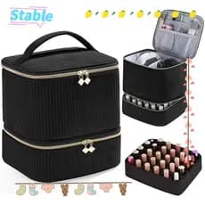 Bolsa Organizadora de Esmaltes Estável, Armazenamento de Cosméticos Portátil de Dupla Camada, Grande Capacidade