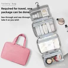 Organizador de Viagem para Itens Secos e Molhados, Bolsa de Higiene Pessoal Dobrável e Impermeável com Gancho para Pendu
