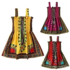 Vestido Africano Estampado em Poliéster para Meninas