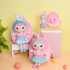 Mochila de Pelúcia Metoo Lolita Princess 2 em 1, Boneca Coelho Kawaii, Bolsa Escolar, Presente de Aniversário para Crian