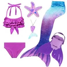 Maiô de Sereia para Meninas, Fantasia de Cosplay, Vestido Fofo com Cauda de Peixe, Biquíni Infantil
