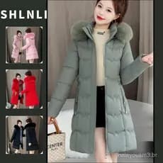 Casaco Feminino de Outono e Inverno com Gola de Pele, Veludo Grosso, Comprimento Médio, Estilo Vintage, Tamanho Grande