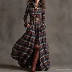 Vestido Irregular Xadrez Retrô Plus Size Feminino com Efeito Emagrecedor, Novo Estilo de Saia