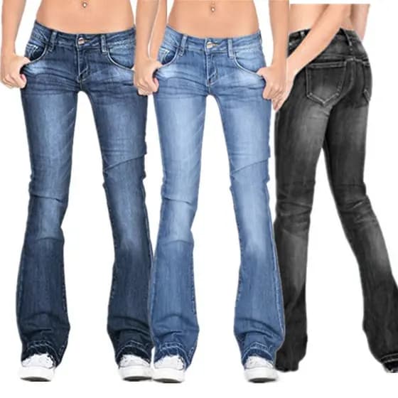 Calças Jeans Femininas Skinny Stretch com Franjas, Calças de Perna Larga, Calças Compridas, Jeans de Cor Sólida para Mul