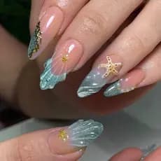 30 peças venda quente moda oceano série amêndoa unhas 3D novo artesanato puro desejo pérola estrela dourada usando unhas