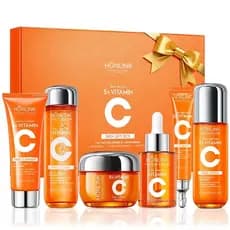 Conjunto de Cuidados com a Pele Hidratante com Vitamina C de 6 Peças com Niacinamida, Rotina Diária de Cuidados Faciais