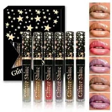 Conjunto de Brilho Labial Hidratante com Glitter em 6 Cores - Maquiagem Labial Brilhante e Hidratante de Longa Duração,