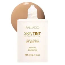Palladio Skin Tint com Aloe, Niacinamida e Ácido Hialurônico, Cobertura de leve a média, Acabamento Radiante, Base Leve