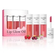 Conjunto de 3 Óleos Labiais Brilhantes - Óleo Labial Colorido com Tonalidades de Amora, Ameixa e Peônia para Lábios Seco