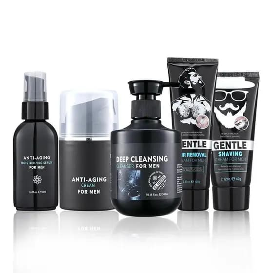 Conjunto de Cuidados com a Pele Masculina – Kit de 5 Peças para Homens, Inclui Sabonete Facial, Creme de Barbear, Creme