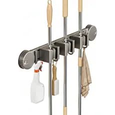 Suporte para Mop e Vassoura, Suporte de Parede em Alumínio para Ferramentas de Limpeza no Banheiro, Lavanderia ou Garage