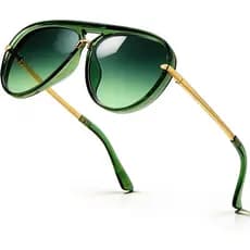 Óculos de Sol Aviador Retrô SIPHEW para Mulheres, Estilo Vintage, Lentes Grandes, Ponte Dupla |   Óculos de Sol Não Pola