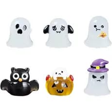 Decorações Assustadoras de Fantasmas para o Halloween - Conjunto de 6 Mini Figuras de Fantasmas e Abóboras com Base Ades
