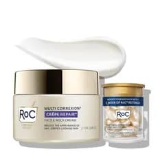 RoC Crepe Repair Creme Hidratante Facial Diário Antienvelhecimento e Creme Firmador para Pescoço (1,7 oz) + RoC Cápsulas