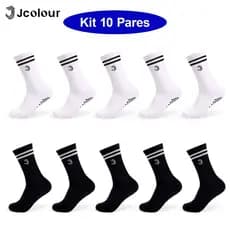 Jcolour Kit Até 10 Pares Meia Antiderrapante Pilates Yoga Feminina Academia Cano Longo Algodão
