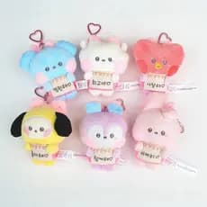 Chaveiros de Pelúcia Fofos da Série U BT21 com Laço, Bonecos Macios Minini Kpop BTS TATA COOKY RJ KOYA, Pingente para Bo