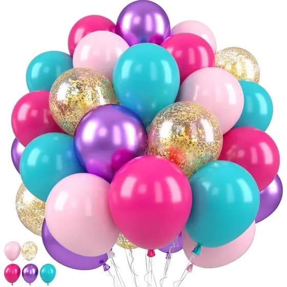 Balões Rosa, Azul e Roxo, Balão Rosa e Roxo, Balões Azul-Petróleo, Rosa Choque, Roxo Metálico, Balão com Confete Dourado