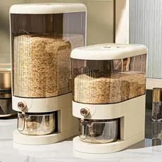 Dispensador de Arroz Peaoop 22LBS, Recipiente Grande para Grãos com Tampa e Cilindro Medidor, Dispensador de Cereais par