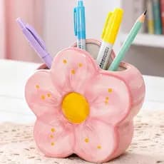 Porta-lápis rosa, porta-canetas, acessórios de escritório, estético, fofo, com design floral, decoração de casa, porta-p