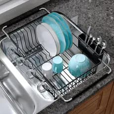 Escorredor de Louça Preto JASIWAY para Pia, Escorredor de Louça Expansível em Aço Inoxidável para Bancada de Cozinha, Es