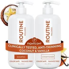 Conjunto de Shampoo e Condicionador Anti-Queda Routine Wellness para Cabelos Ralos - Biotina e Bloqueador de DHT para Mu