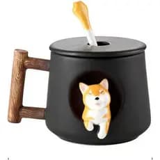 Caneca de Casal Encantadora, Caneca de Cerâmica com Tampa e Colher, Formato 3D Inovador Chaigou, Ideal para Dia dos Namo