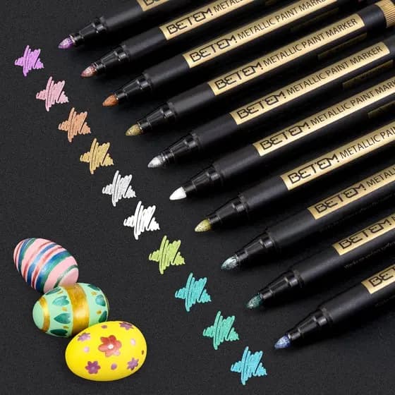 Marcadores de Tinta Metálica Betem, 10 Cores de Marcadores Metálicos Acrílicos para Papel Preto, Canetas com Ponta Média