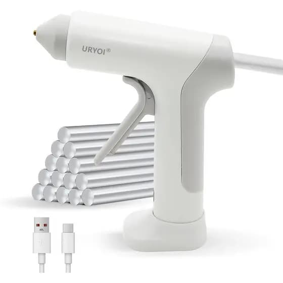 Pistola de Cola Quente Sem Fio, Aquecimento Rápido em 15s, Bateria Recarregável, Carregamento Rápido USB-C, Controle Int