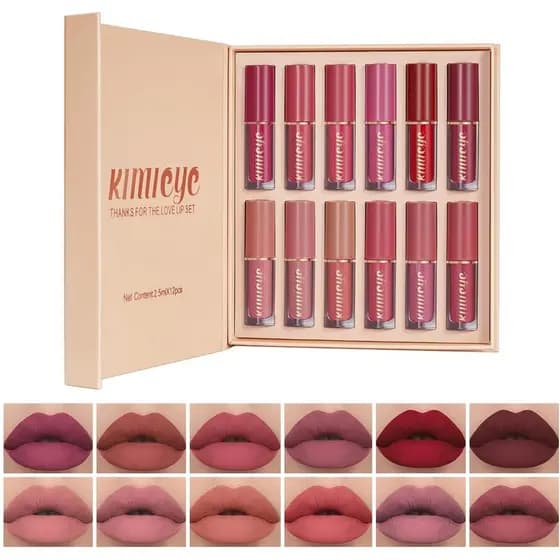 Kit de Batons Líquidos Matte em 12 Cores, Tinta Labial de Longa Duração, Batom à Prova d'Água, Conjunto de Maquiagem com