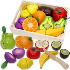 Comida de Brinquedo de Madeira para Crianças, Frutas para Cortar na Cozinha, Brinquedos de Vegetais de Faz de Conta para
