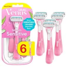 Lâminas Descartáveis Gillette Venus Sensitive para Mulheres com Pele Sensível, Pacote com 6 Unidades, Proporciona um Bar