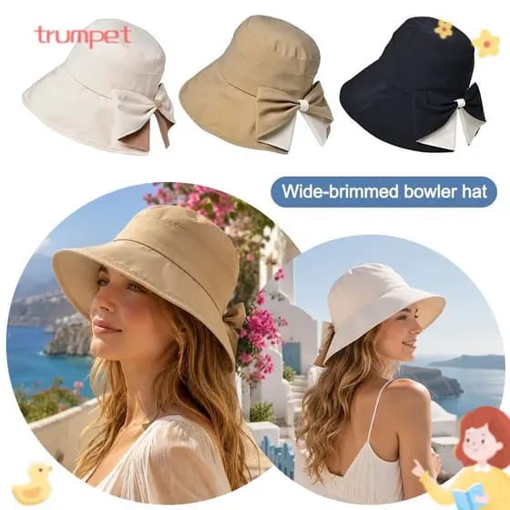Chapéus Balde Trompet , Chapéu De Pescador Com Aba Larga E Laço , 360 ° Proteção UV Bloqueio Ajustável Grande