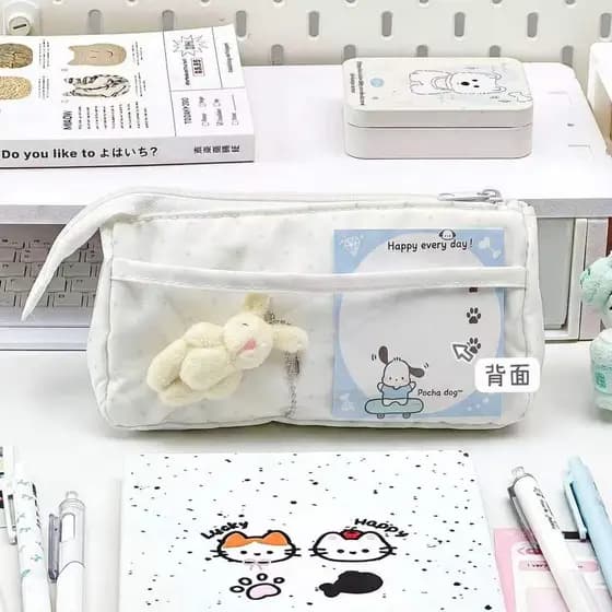Estojo de lápis com asas de anjo Bolsa de papelaria Japonesa Mint Kitten Estojo de lápis ins Coração de menina de alto v