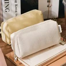 Estojo de couro à prova d'água, bolsa de armazenamento, cor creme de alto valor, caixa de papelaria para meninas, estojo