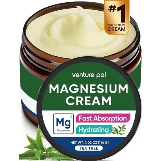 Creme Tópico de Magnésio Venture Pal, Loção Hidratante de Magnésio de Rápida Absorção com Óleo de Coco, Manteiga de Kari