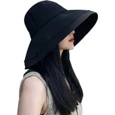 Chapéu de Sol de Aba Larga para Mulheres, Chapéu Bucket com Proteção UV e Alça Ajustável, Chapéu de Verão Compacto e Ide