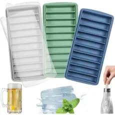LessMo 3 Peças Forma de Gelo, Forma de Gelo em Bastão Longo de Silicone com Tampa, Bastão Retangular Estreito, Reutilizá