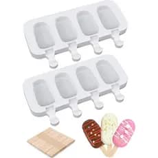 Conjunto de 2 Formas para Picolé Ouddy Life, Formas de Silicone para Picolé com 4 Cavidades, Forma Oval para Bolo de Sor