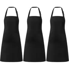 Conjunto de 3 Aventais Pretos para Mulheres com Bolsos, Avental de Cozinha Ajustável e Resistente à Água, Avental Unisse