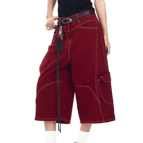 Americano Retro desconstrução linha aberta Multi-bolso macacão Shorts das mulheres dos homens verão Street Wear solto Ca