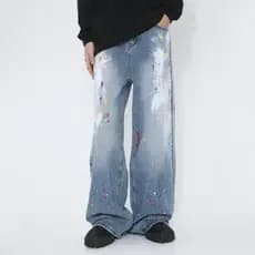 Nicho Design Graffiti solto em linha reta meados de cintura Jeans masculino feminino mesmo estilo americano High Street