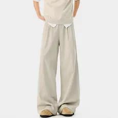 Americano Retro plissado calças casuais masculinas primavera cor sólida Drape solto calças de perna larga estilo casal A