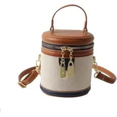 Bolsa Retrô Tipo Balde com Contraste de Cores, Bolsa Cilíndrica Estilo Sofisticado, Bolsa de Ombro Único Transversal com