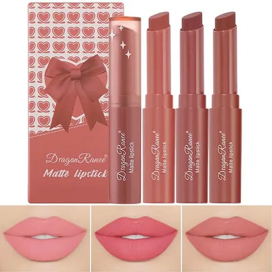 Batom tubo vermelho FYEBOO 3 cores, conjunto de batom para cigarro, batom Labiales Mate Velvet hidratante e suave, de lo