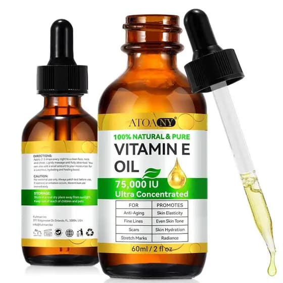 flasture Óleo de Vitamina E 75.000 IU – 100% Vitamina E Pura e Natural para Pele, Rosto, Cabelo, Cicatrizes – Óleo Corpo