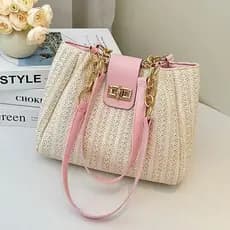 Bolsa bucket de grande capacidade para mulheres, novo estilo 2026, bolsa de ombro tecida, design acolchoado exclusivo, b