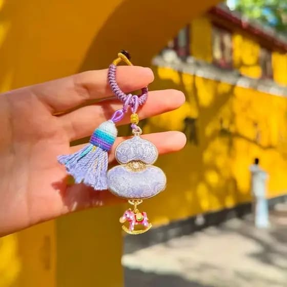 2026 Patrimônio Cultural Imaterial, Bolsa da Sorte de Cabaça Artesanal em Brocado Song, Decoração para Pendurar no Carro