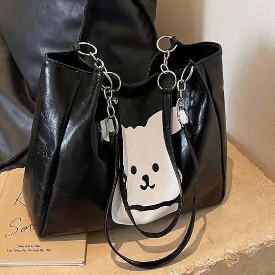 Bolsa de ombro feminina de grande capacidade, estilo coreano, nova tendência 2025, bolsa tote versátil e exclusiva.