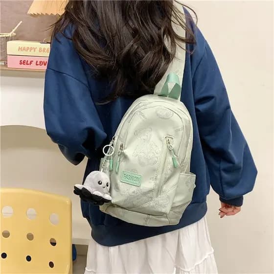 Bolsa esportiva e casual para mulheres, bolsa transversal de ombro estilo coreano com estampa de urso fofo para estudant